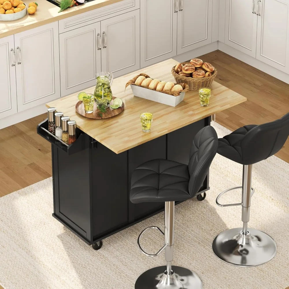 

Kitchen Island Cart with Drop Leaf, 49 Inches Width Breakfast Bar on 5 Universal Wheels with Storage Cabinet