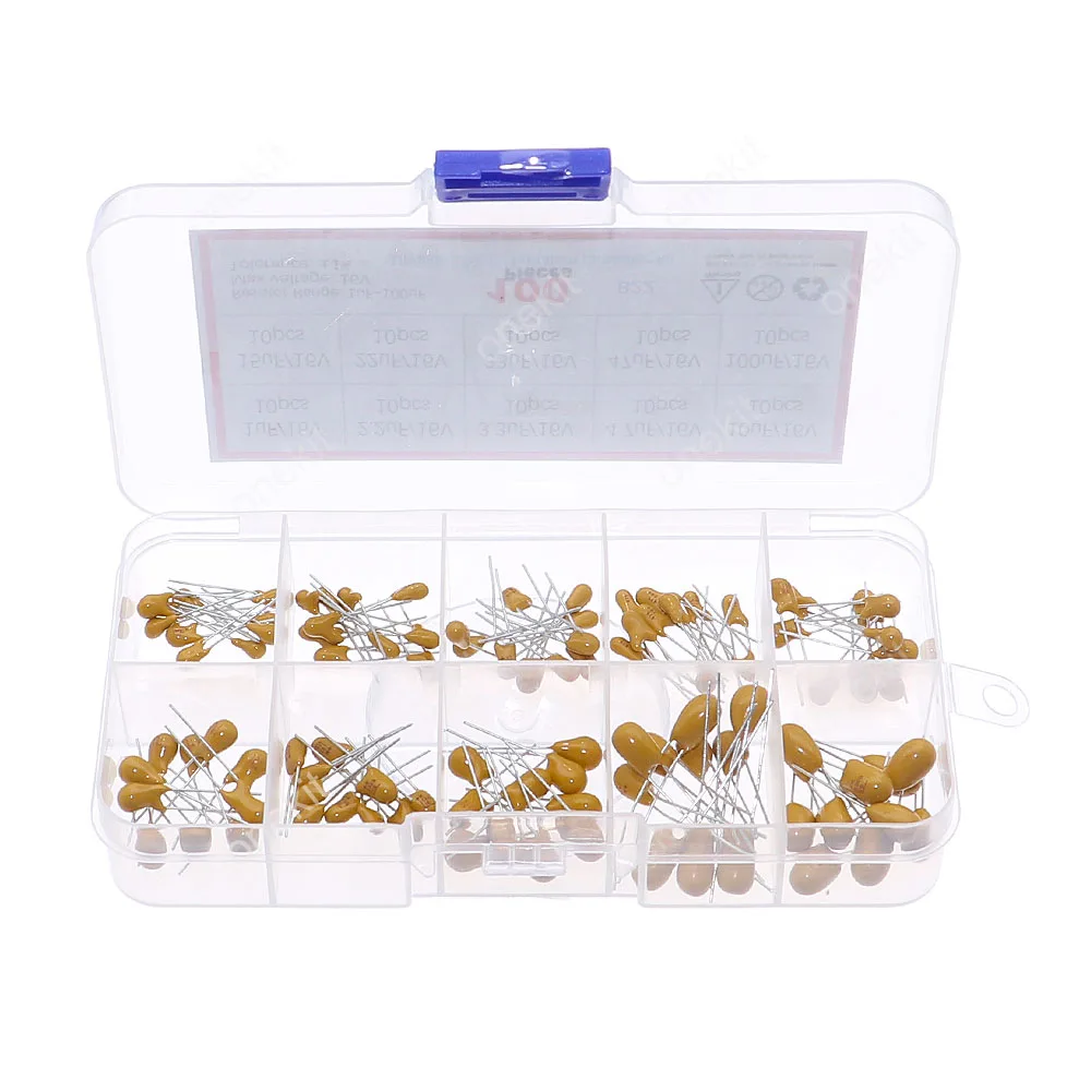 10Values 100pcs 16V 1uF - 100uF tantalum capacitor Assorted kit with storage box