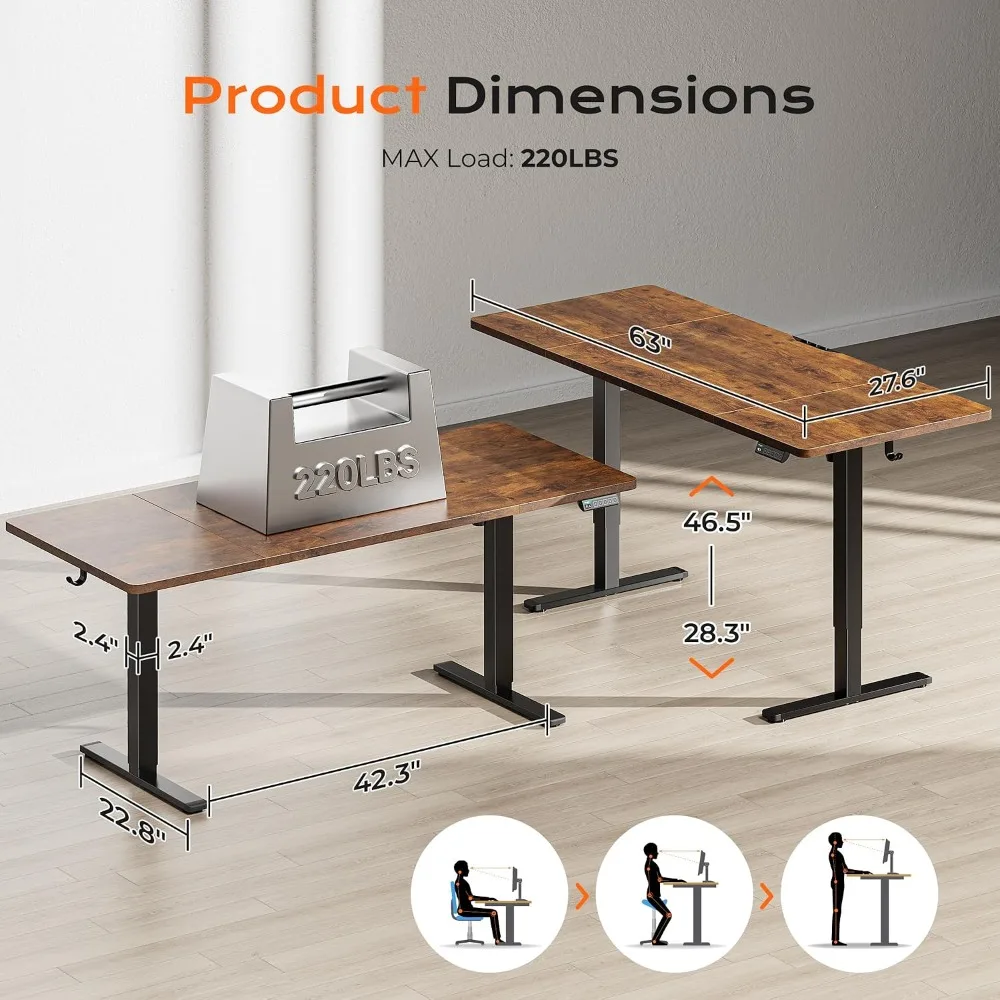 US Shipping 63 x 28 Inch Electric Standing Desk Height Adjustable Computer Desk 27.6 Inch Deep Desktop Stand Up Gaming Office