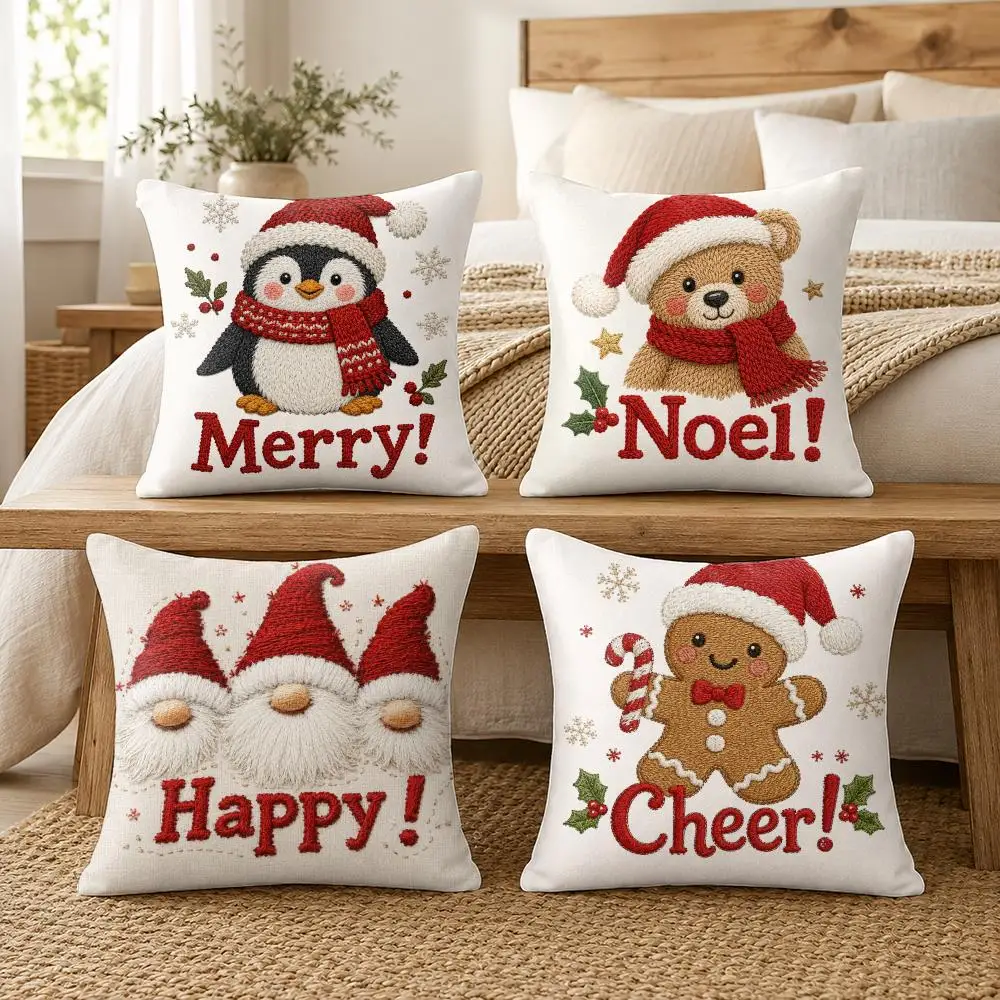 Cozy Christmas Companion Cushion Cover Soft Short Plush Pillow Cover Smooth Cozy Texture Cushion Case Home Decor