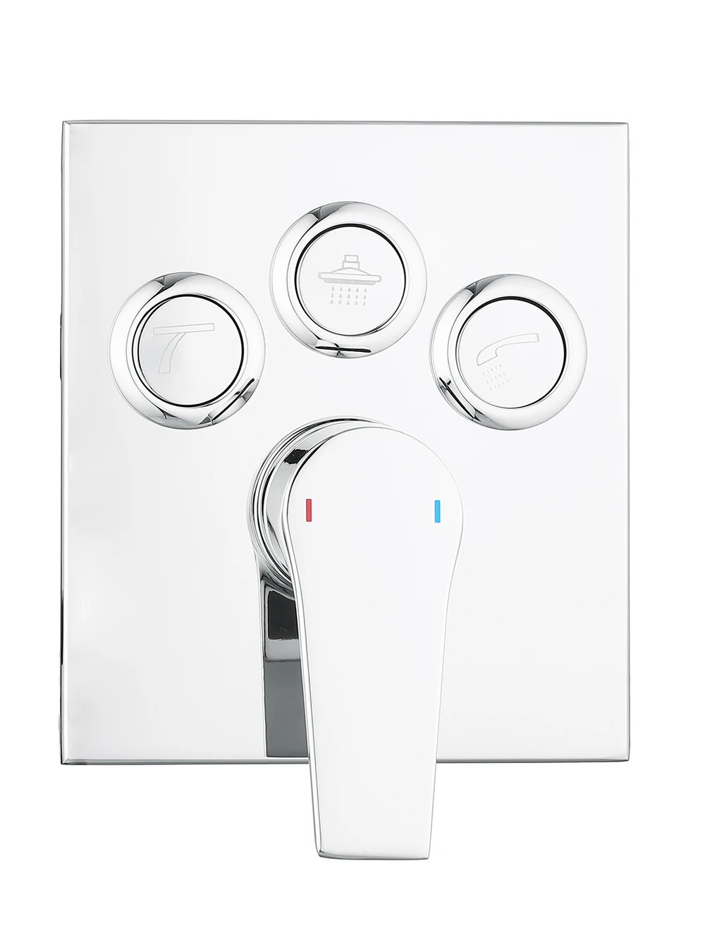 3 Ways  Solid Brass  Chrome Wall Push Button Hot and Cold Concealed Diverter  Mixer Valve