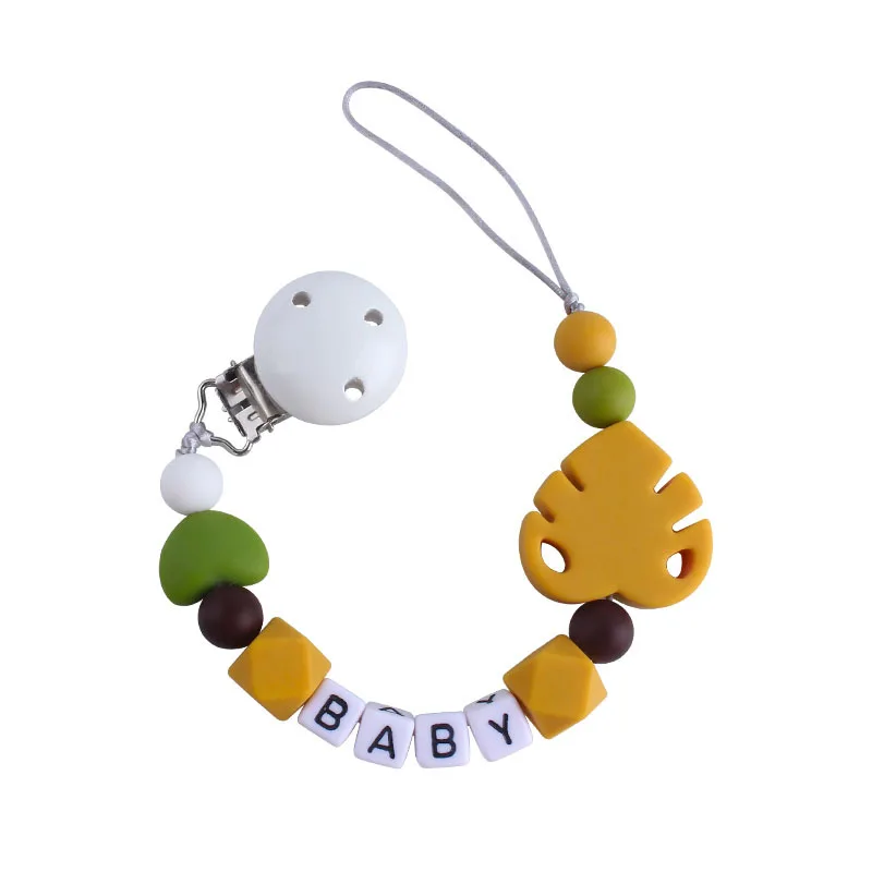 Baby Pacifier Chain Silicone Leaf Beaded Safe Food Grade Teething Soother Chain Chew Toy Dummy Holder Clip BPA Free