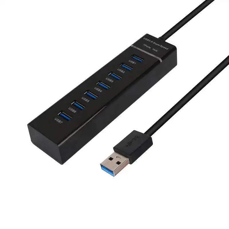 USB 3.0 7-port USB Splitter, adaptor Extender pemisah kecepatan tinggi Notebook untuk Mac Laptop Keyboard mouse hard disk seluler