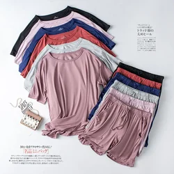 2026 Summer New Pajama Set Women's Modal Short Sleeve Shorts Two Piece Set Ladies Solid Loose Large T-shirt Homewear Women Shirt