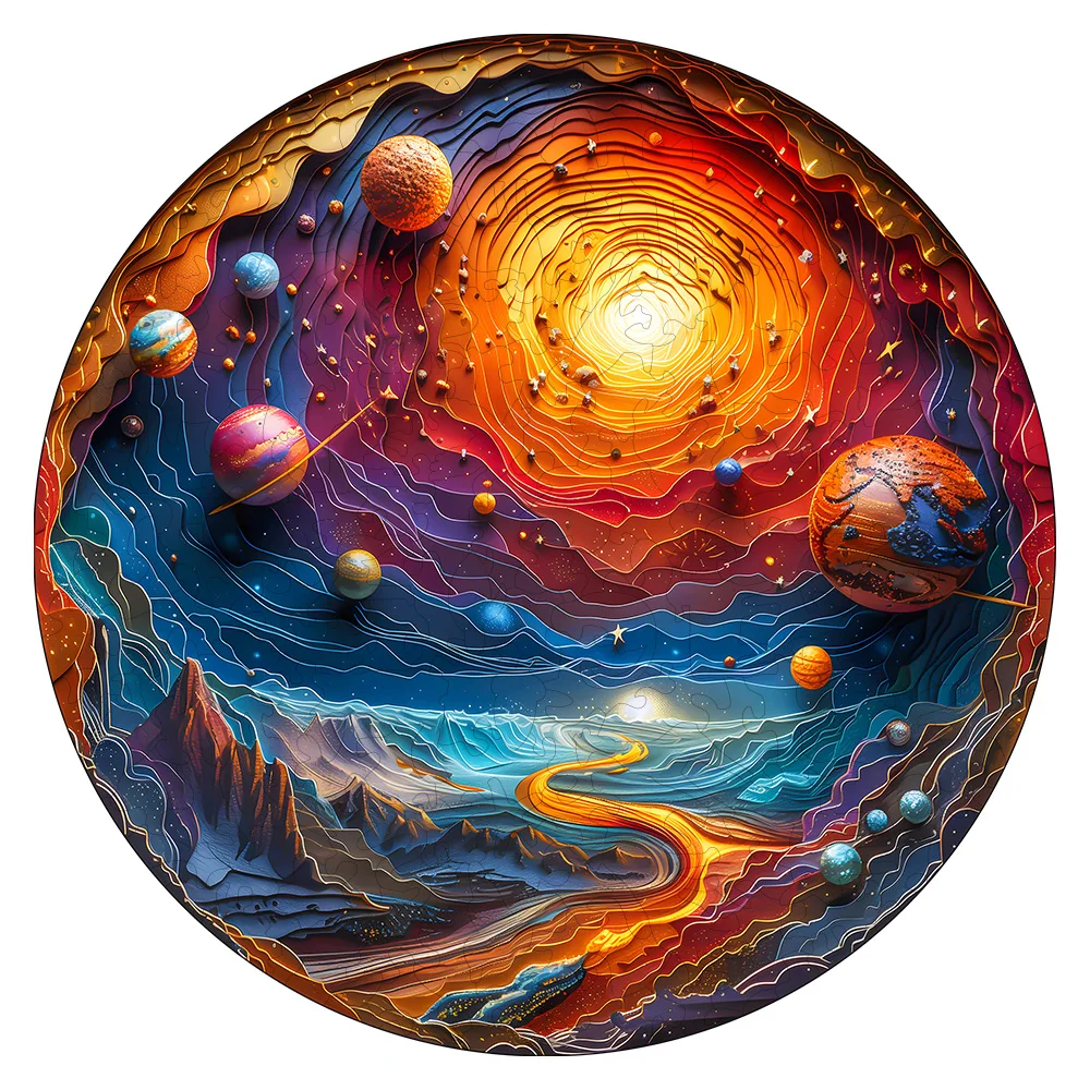 Space Earth Wooden Puzzles for Adults, Circle Colorful Planet Jigsaw Puzzles , Unique Shaped Cool Adult Puzzles, Wood Puzzles Cr