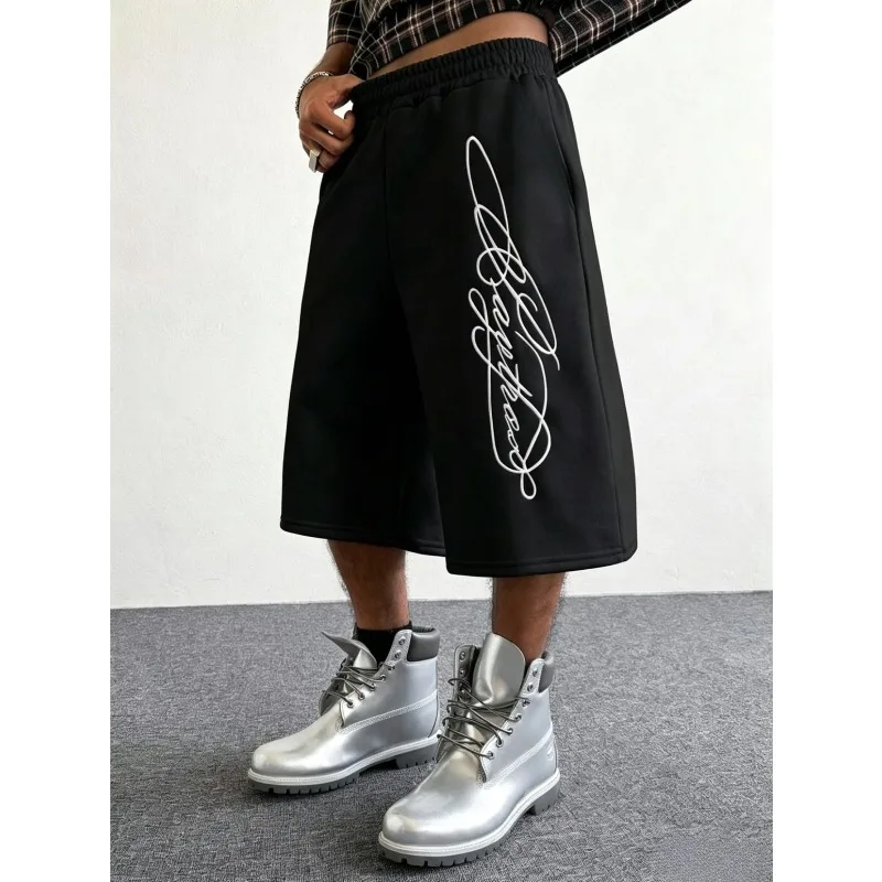 2026 Spring/Summer Autumn Art Letter Printed Men's and Women's Street Style Sports Wide Leg Straight Shorts Retro Street Style