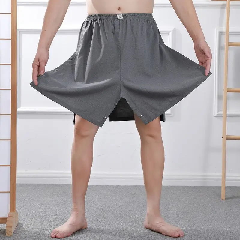 Men Sexy Split Skort No Crotch Massage Shorts Spa Wear Quick Dry Foot Therapy Loose Fit Comfortable Steam Room Pants Casual