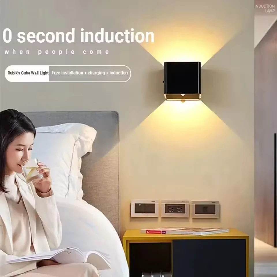 Modern USB Rechargeable LED Wall Lamp with Magnetic Suction and Human Body Sensor Bedroom Bedside Lamp Hallway Corridor Lighting