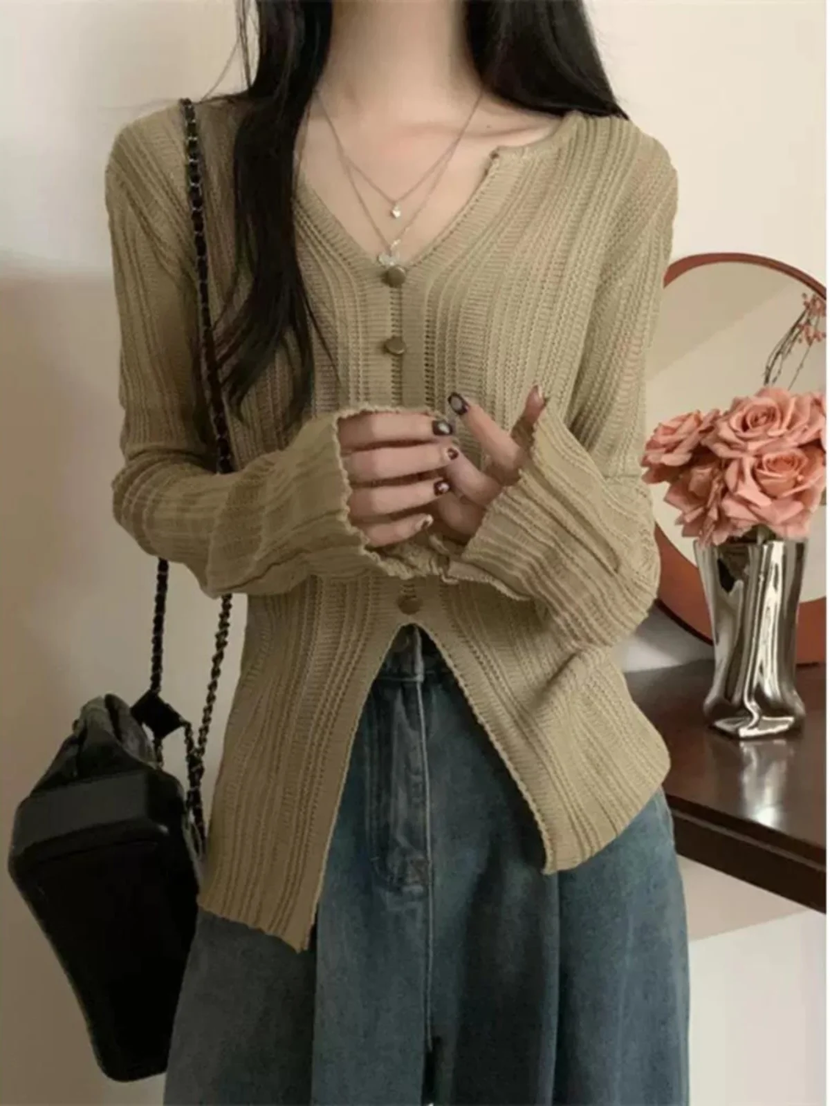 Sweaters Jumpers Cardigans Womens Funky Merino Blend Gold Button Slim Fit Colorful Lurex Elegant Sophisticated Professional Sexy