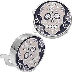 Skull Crystal button cover for men shirt, men's fun shirt cufflinks, black enamel skeleton design cufflinks punk shirt accessory