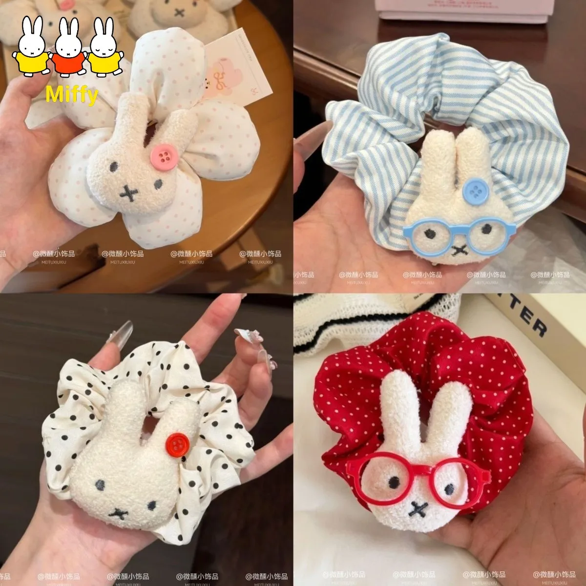 

Милое кольцо для волос с кроликом Миффи в очках в горошек, объемное кольцо-резинка для волос в девичьем стиле, подарок