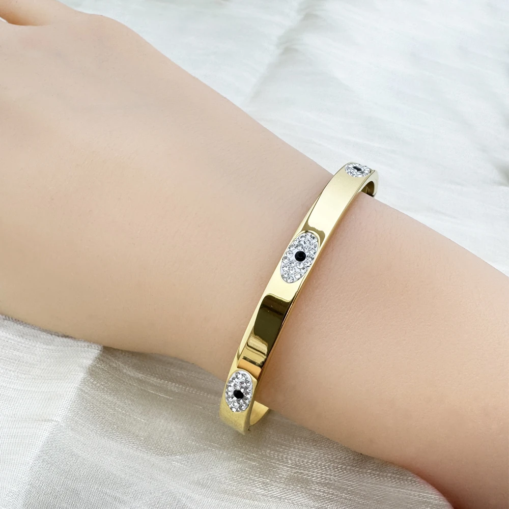 SHENNAIMING brand jewelry, stainless steel women's bracelet, zircon design in eye shape, gift for friends