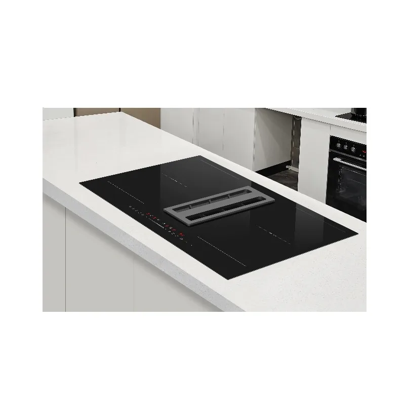 Commercial Customizable Stainless Steel 4 Burner Induction Hob Combined with Down Air Hood