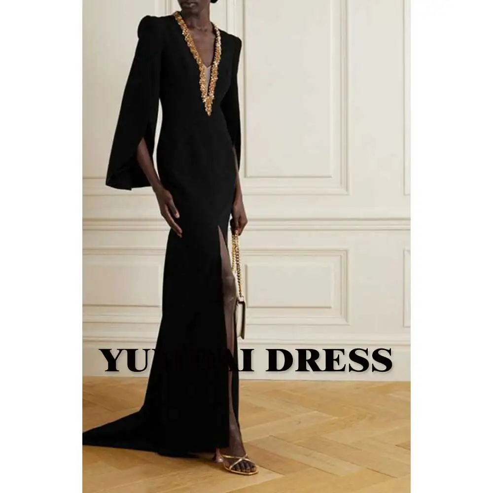 YUMDAI Sexy Black Velvet V-neck Dubai Elegant Evening Gown2023 Saudi Arabia High-end Carnival Formal Ball Train A-line Dress