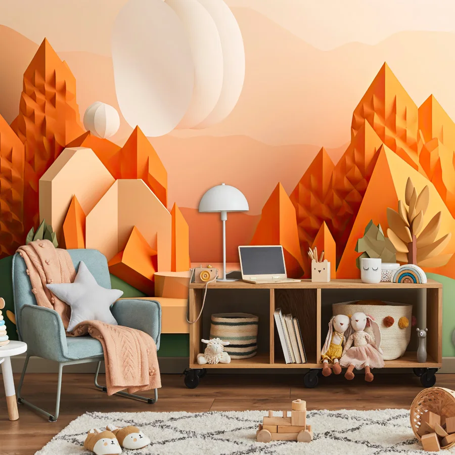 18+ Geometric Trees Nature Background Cosmetic Mural Walls Decor, Self Adhesive Optional, Wallpaper for Living Room Renovation