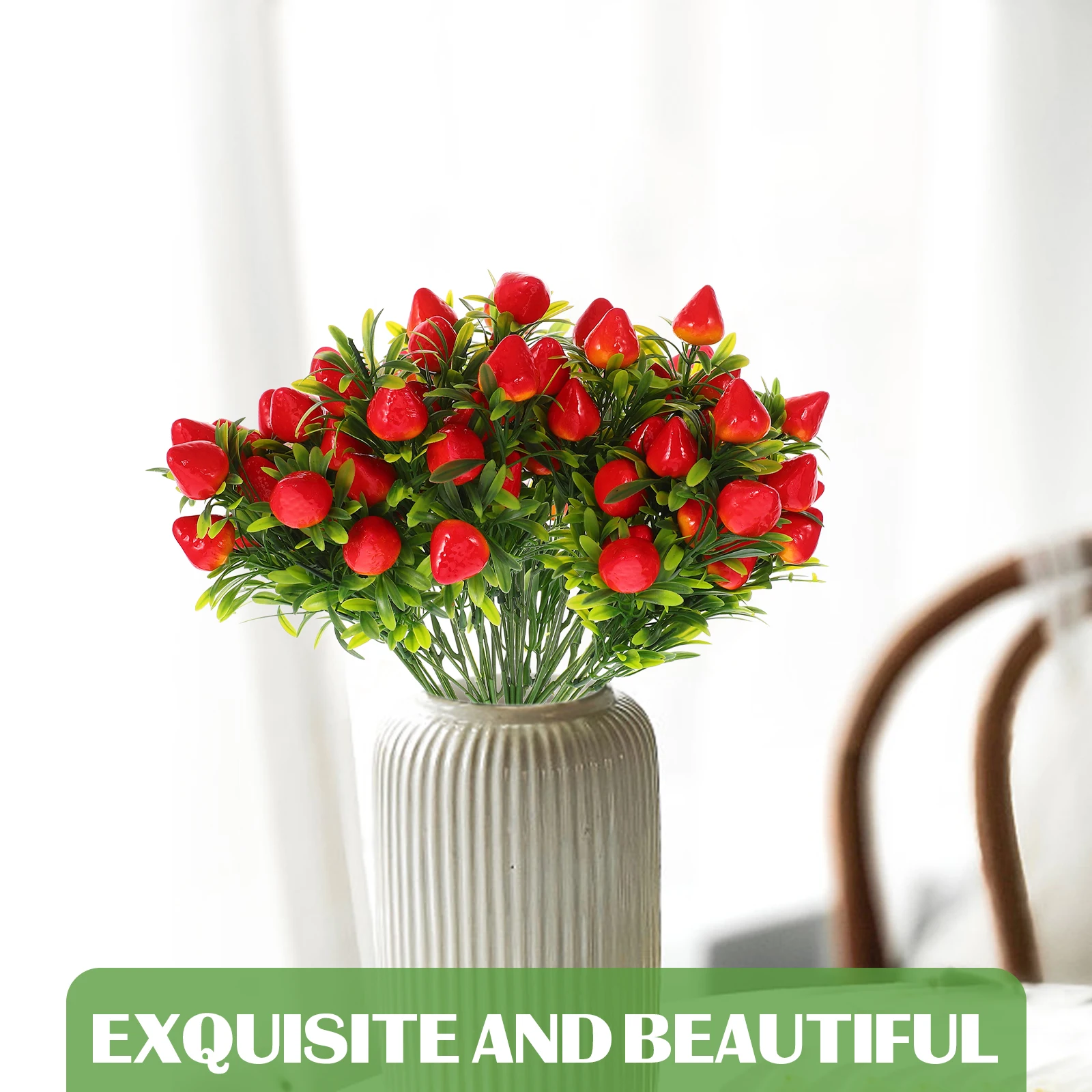 

5pcs Strawberry Bouquet Fake Fruit Stems PVC Red Yellow Home Artificial Strawberry Decor Vase Garden All Seasons