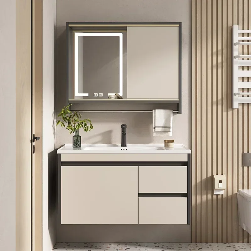 Mueble De baño De estilo crema nórdico, tocador moderno inteligente, espejo De maquillaje De belleza, mueble para lavabo De baño De moda, Muebles De Baño