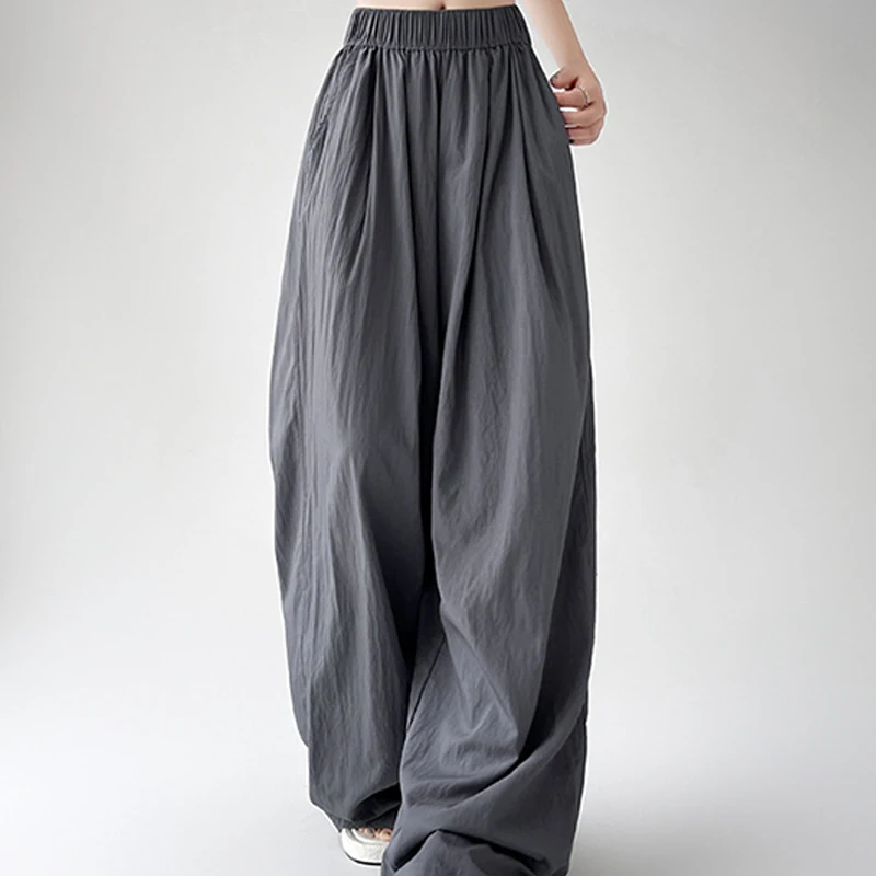 Women Wide Leg Pants Korean Style High Waist Trouser Lady Casual Loose Trousers Cotton Linen Summer Thin Drape Beach Pants