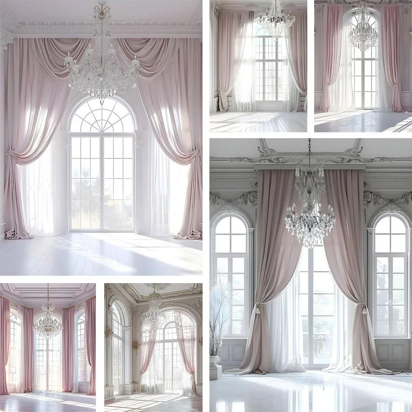 Mehofond 사진 배경 핑크 커튼, 화이트 실내, 성인 생일, 결혼식, 출산 초상화 장식, 사진 스튜디오 배경