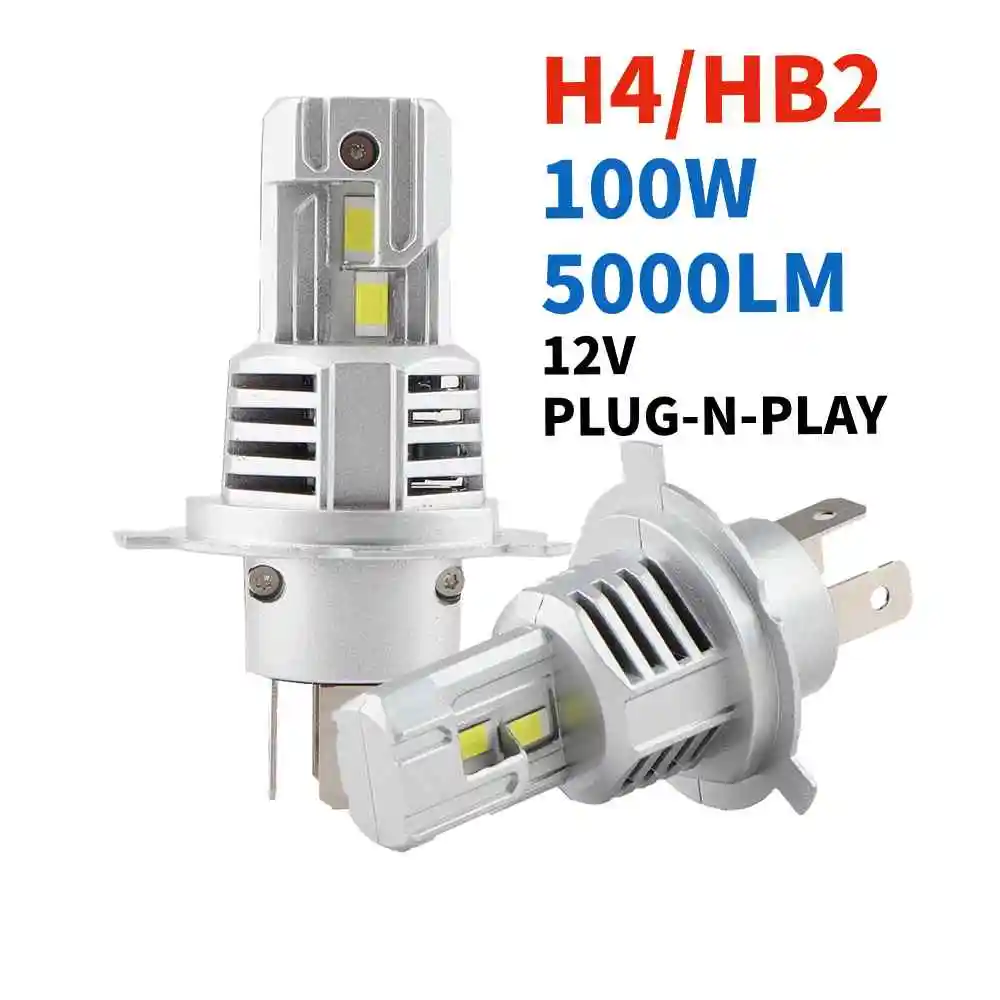 

2Pcs Super Bright H4 LED Bulb 1:1 Mini Size Head Lamp Wireless Car Headlight Motorcycle Auto Fog Lamps HB2 Light 12v 100W 5000LM