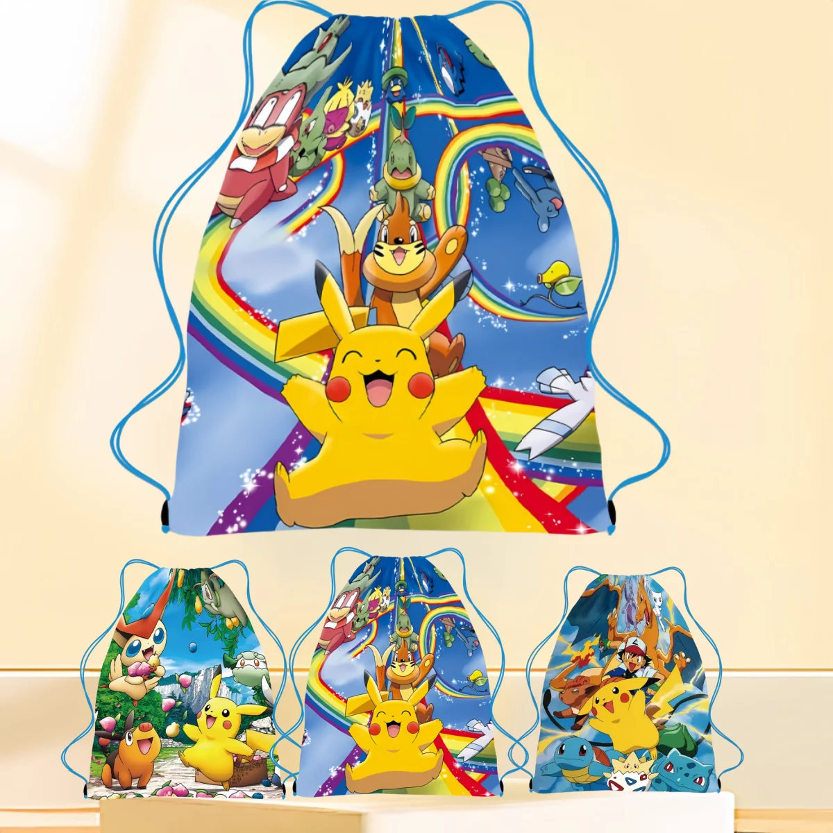 

1pc Anime Pokemon Non-woven Drawstring Backpack Cartoon Pikachu Party Decoration Shopping Bag Bundle Pocket Bags Kids Gifts