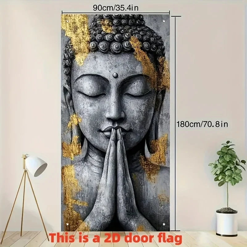 Door Banner 1pc Statue Door Banner Elegant Gray and Golden Buddha Party Decorations No Electricity Polyester Material Curtain
