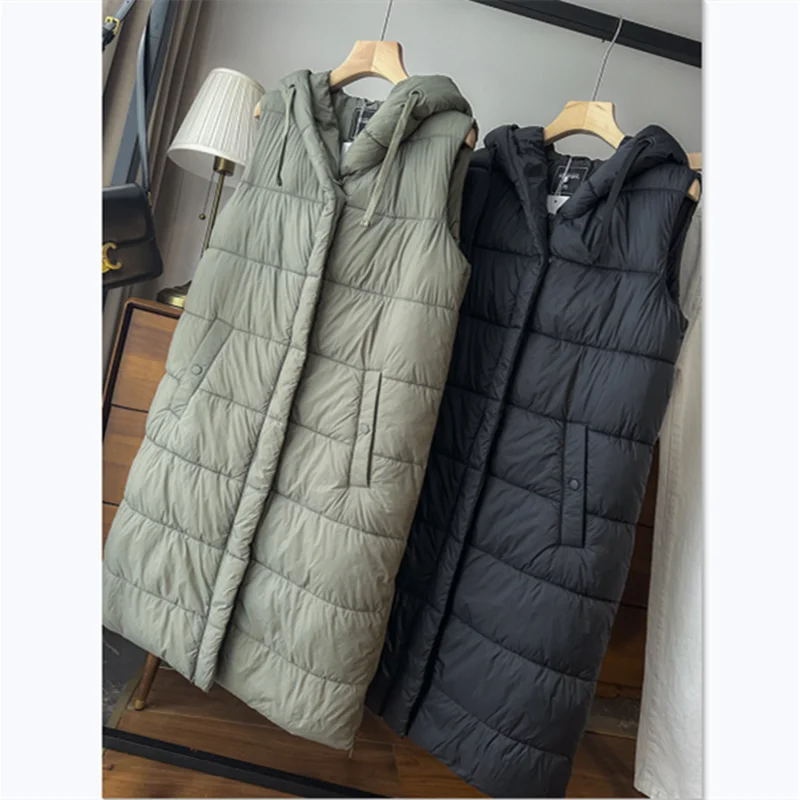 Very Thick Spring Winter Hooded Warm Women's Medium Length Cotton Vest Outdoor Trekking Camping Travel Waistcoat Tooling Working