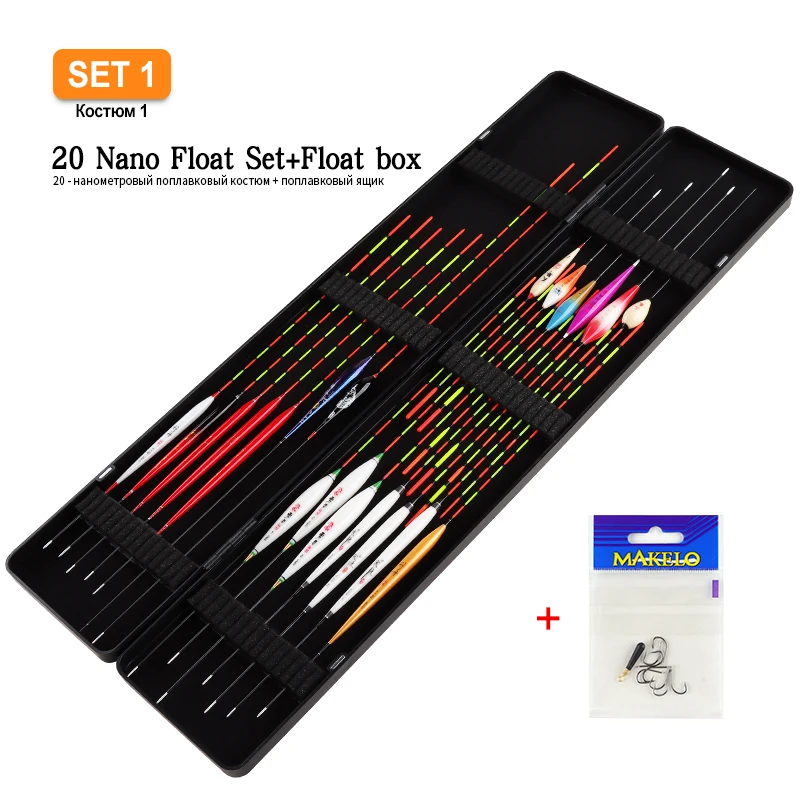 

20PCS Composite Nano Floats+Float Box Combo Fresh Water Buoy Lake River Vertical Fishing Bobber Hard Tail Float Tools Tackle