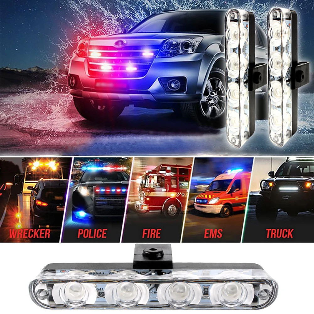 12V Police Lights Red Blue Emergency Strobe Lights 4 In1 Flash Grille Light for SUV Police Car Wireless Remote Control