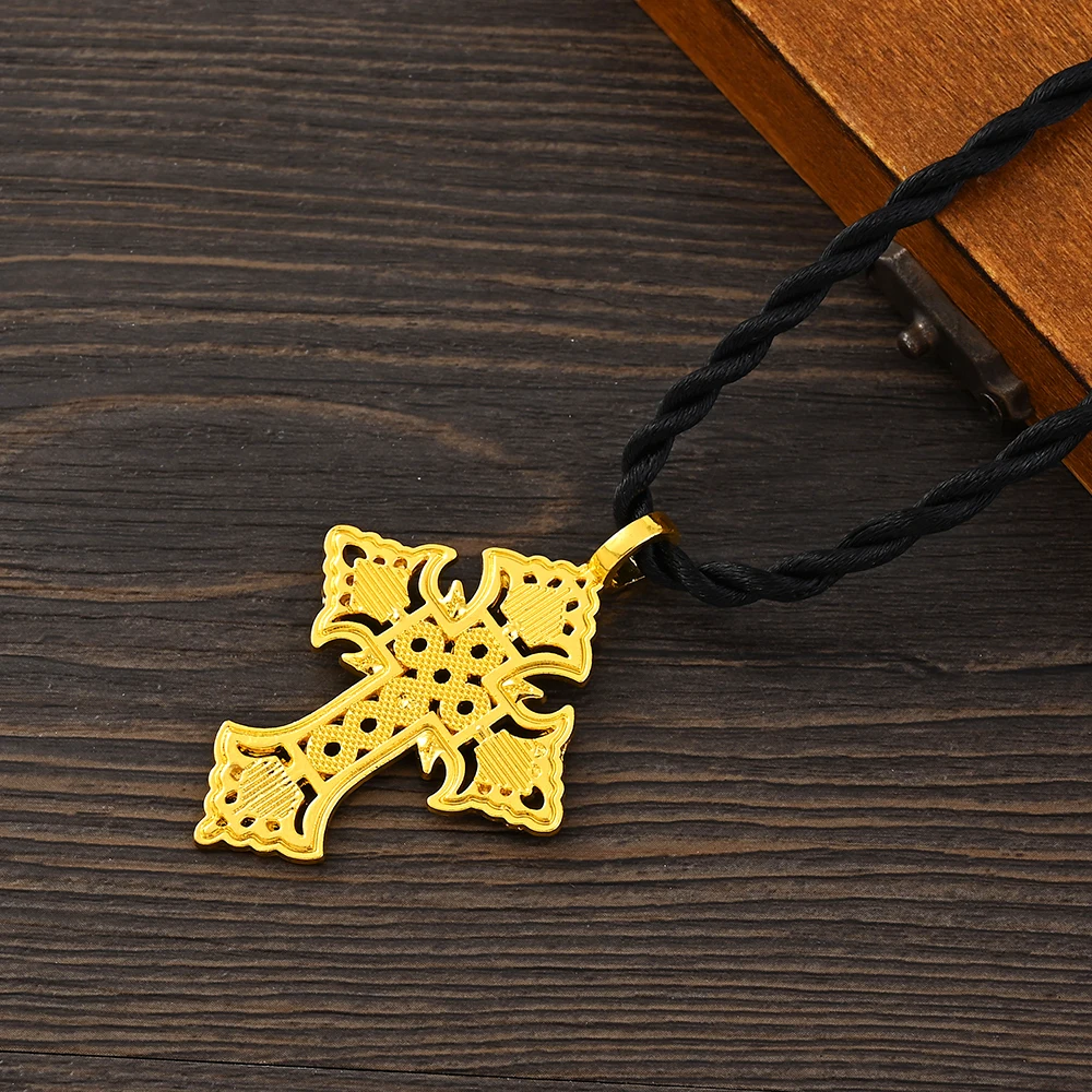 African Great Cross Pendant Necklaces Women Girls Gold Color Eritrean Ethnic Party Jewelry