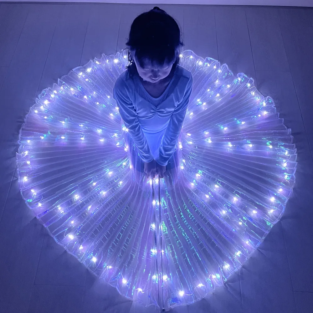 Ali a LED per ragazze Mantello per bambini per bambini Ali di Iside per danza del ventre a LED Spettacolo di carnevale Halloween Natale Ala di farfalla di colore bianco