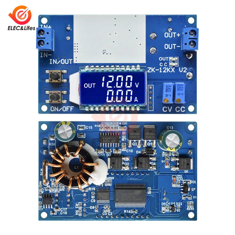 Módulo de fuente de alimentación reductor ajustable, pantalla de corriente LCD de corriente constante de voltaje constante de 12A, 5,3-32V a 1,2-32V