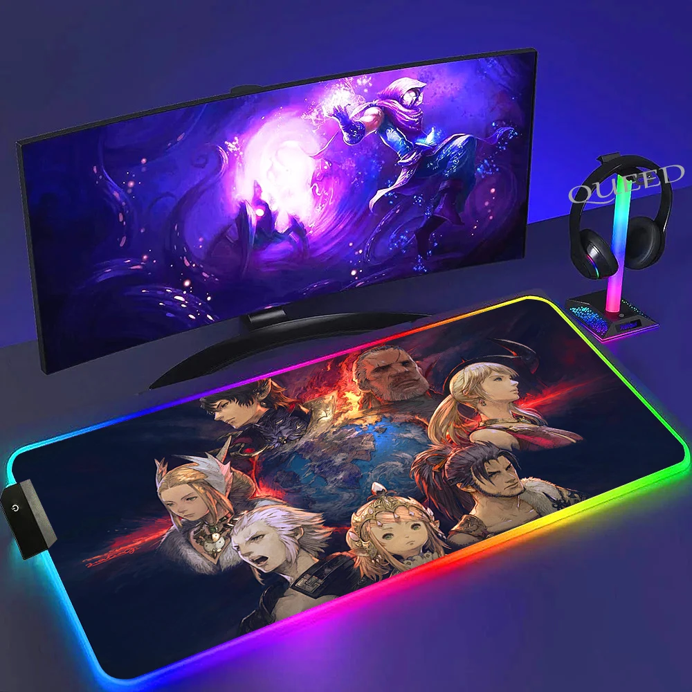 RGB Classic Game Final Fantasy Anime Mouse Pad LED Computer Laptop Game Mousepad PC Game Accessory Desk Mats Luminous Mouse Mat