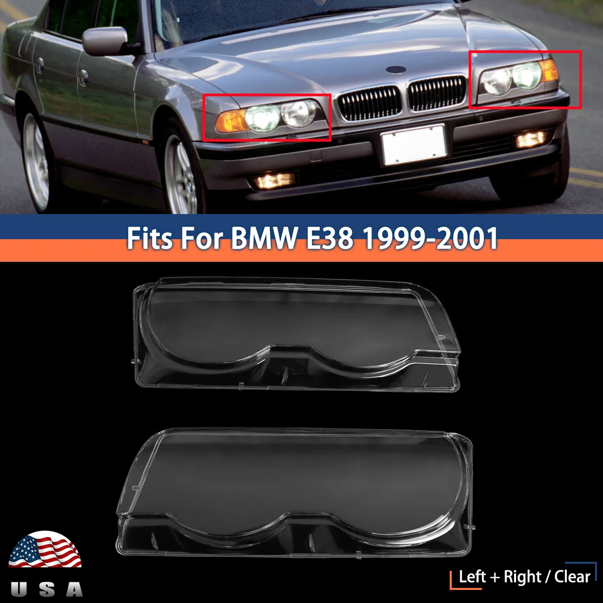 Magickit Pair LH+RH Headlight Lens Replacement Cover Shell For 1999-2001 BMW 7 Series E38 728i 730i 735i 740i Models TOOLS