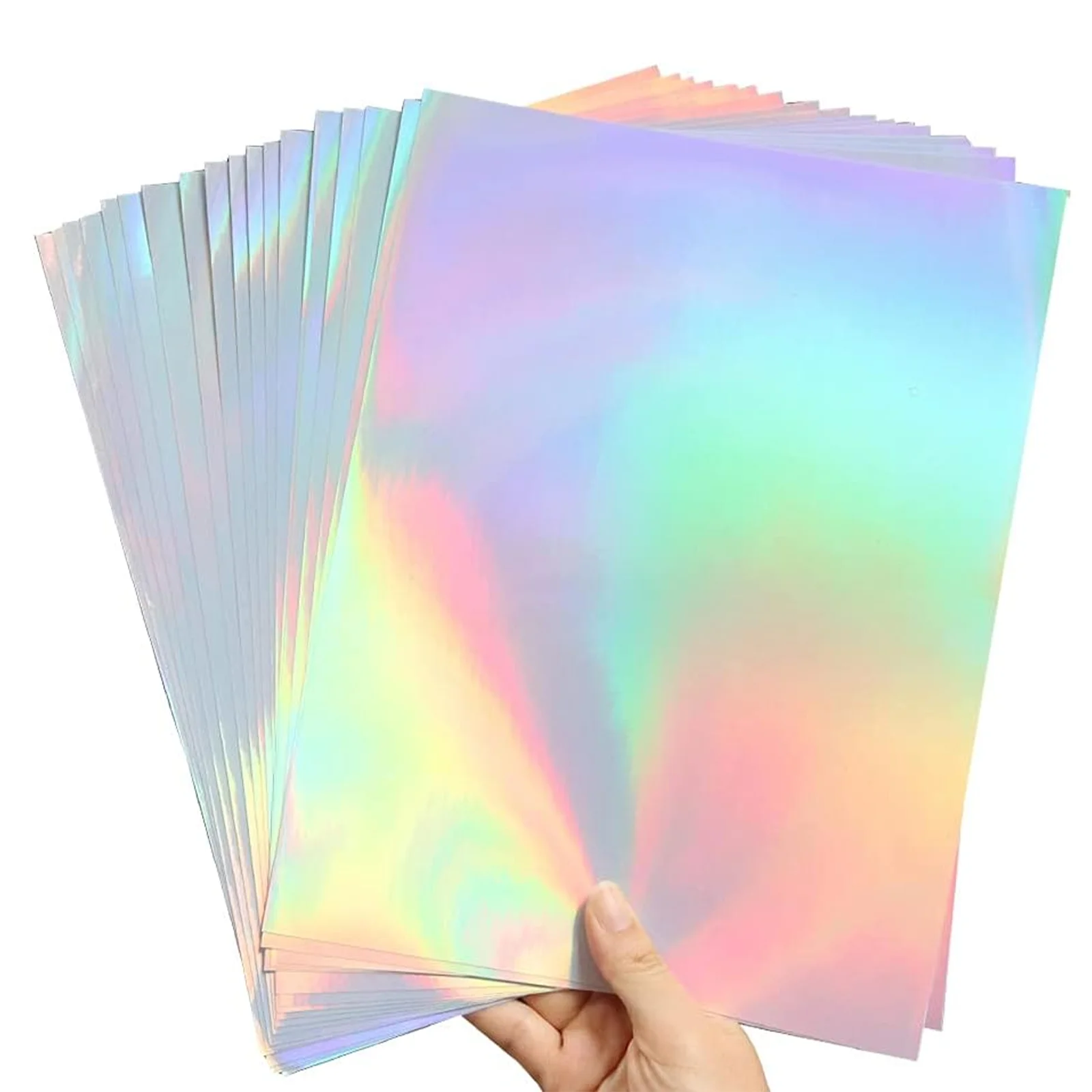 10 Sheets A4 Size Rainbow Holographic Vinyl Sticker Paper 8.3x11.7 Inch Self-Adhesive Waterproof Inkjet Printable Stickers