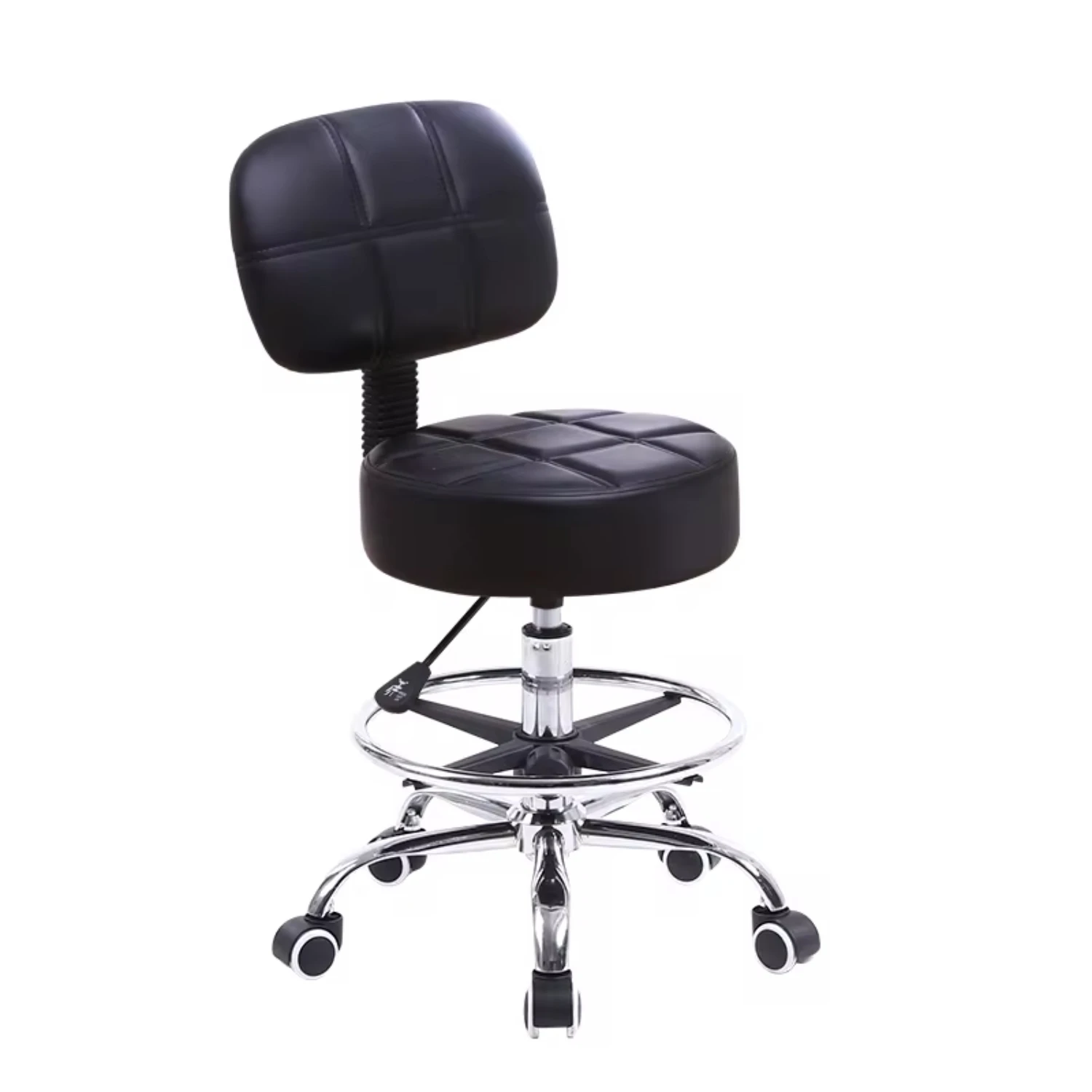 

Swivel Round Rolling Stool PU Leather with Adjustable Foot Rest Height Adjustable Task Work Drafting Chair with Back