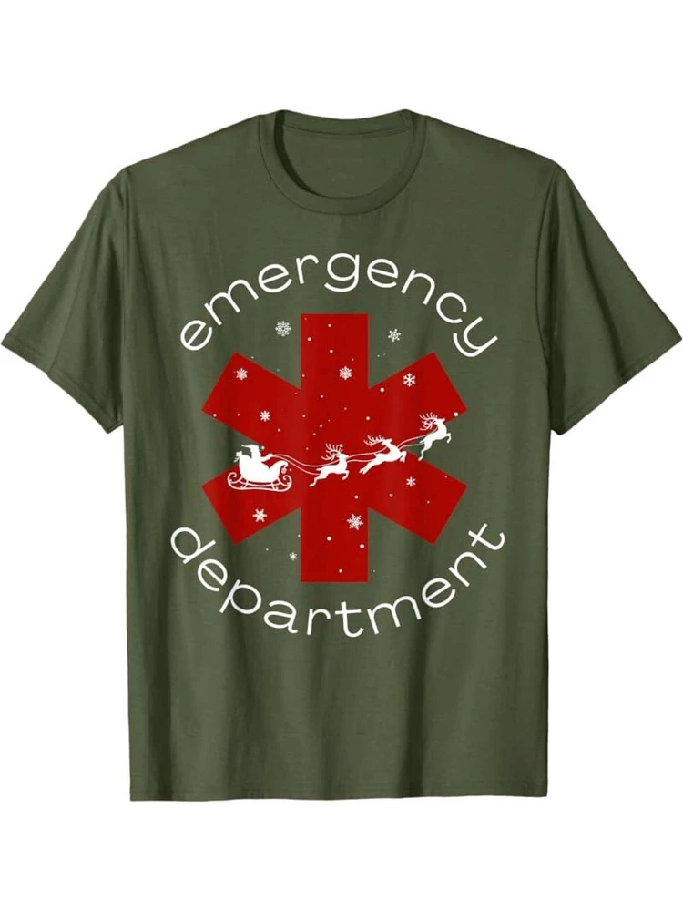 Christmas-Medical Humor Emergency Department with of Life&EKG Heartbeat Design-100% cotton O-neck printed men's T-shirt.