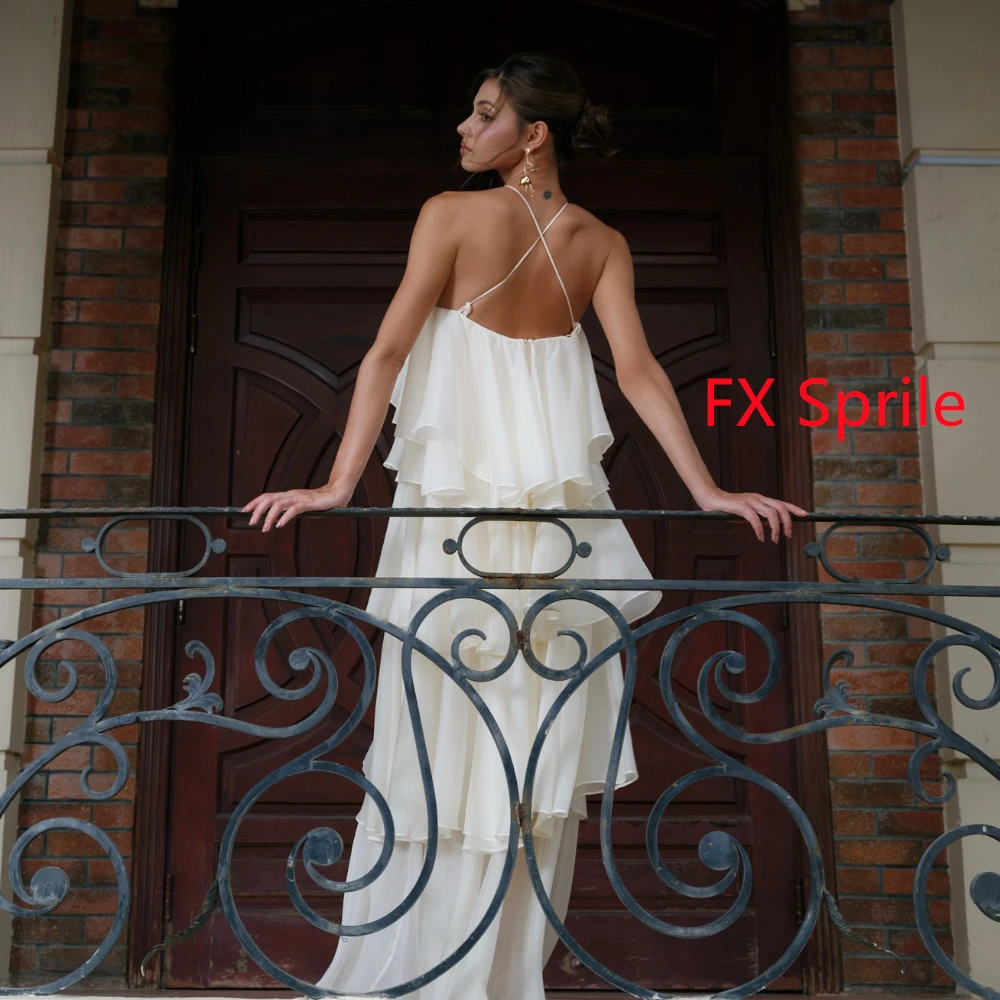 Aangepaste eenvoudige chiffon avondjurk mode halter mouwloze homecoming jurken elegante sweep trein vestido de festa
