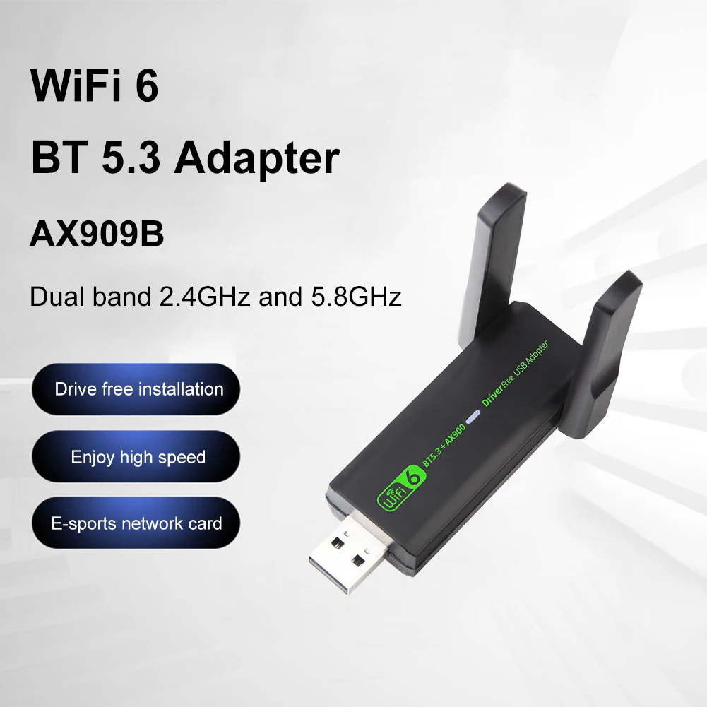 USB WiFi 6 รองรับบลูทูธ 5.3 อะแดปเตอร์ USB WiFi เครือข่ายไร้สาย Wlan Receiver 900Mbps USB WiFi อะแดปเตอร์เครือข่ายไดร์เวอร์ฟรี