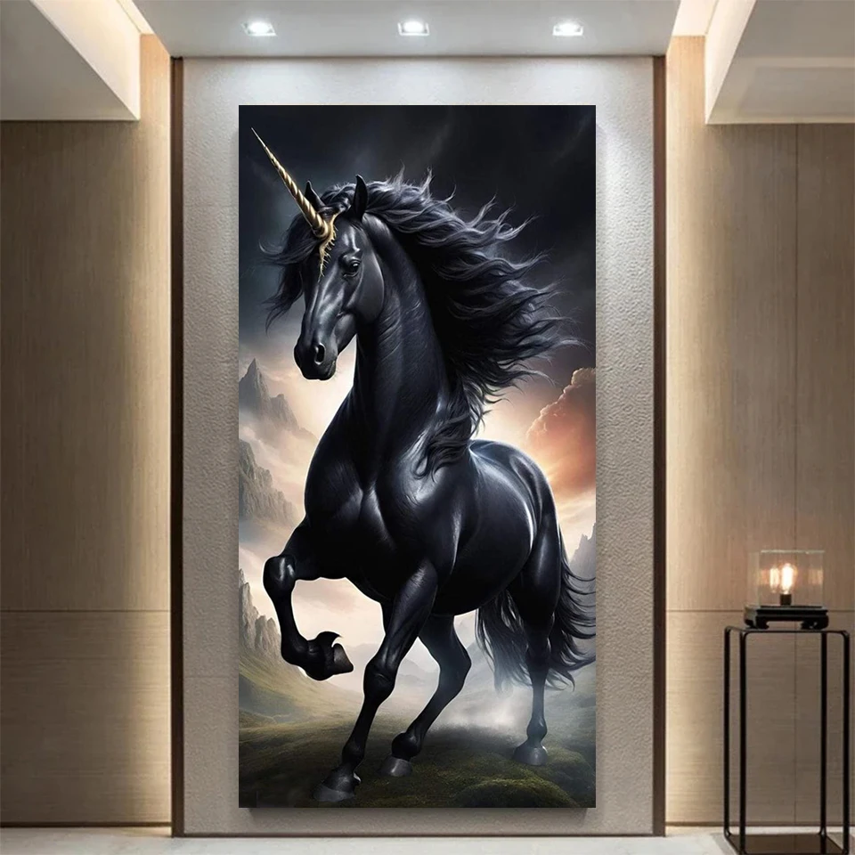 100x200cm Black Horse Diy Diamond Painting New 2025 Full Square Round Diamond Mosaic DIY jewelry cross stitch Animal Home Decor