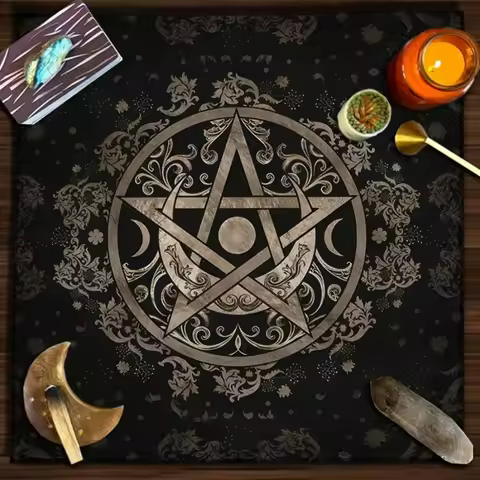 VIKAMA Spiritual Energy Symbol Altar Cloth Bari Tarot Deck Witch Astrology Black Oracle Mat Tarot Tablecloth Tarot Game Mat