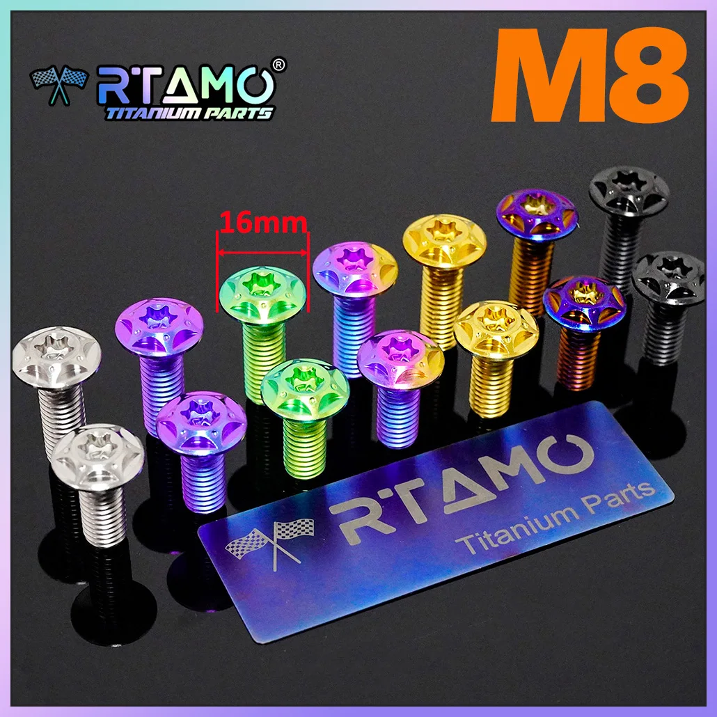 RTAMO Titanium Alloy Bolts M8X20/25, Motorcycle Bike, Car Parts, CNC Fasteners, Disc Brake Rotor Bolts