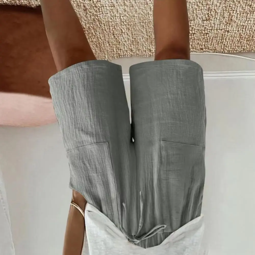 Cotton Linen Women Shorts Women Knee Length High Waisted Baggy Shorts with Pockets Cotton Linen Summer Casual Lounge Outfits
