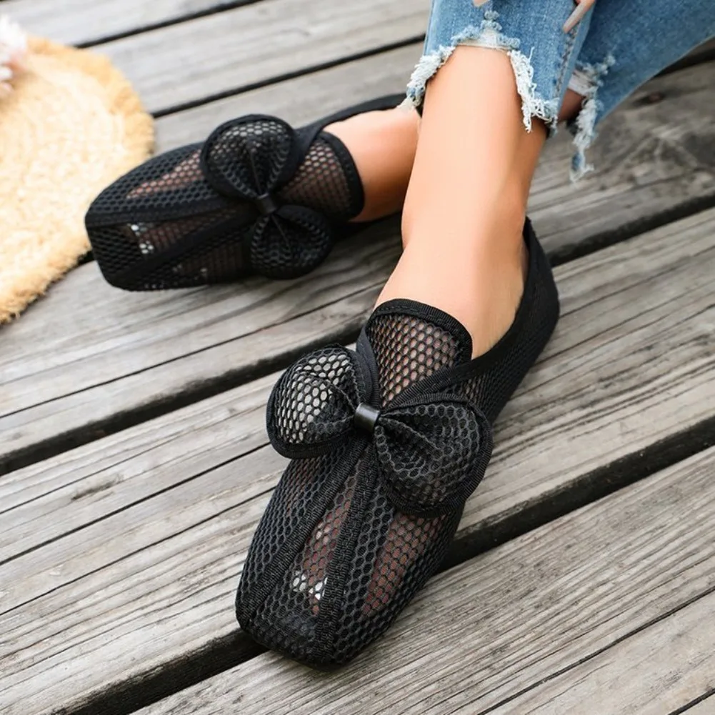 Retro Flache Schuhe Sommer Neu Quadratische Spitze Fischernetz Atmungsaktiv Hohl Ausgefallene Slip-on Baotou Halbpantoffeln Größe 42 – Detail 22