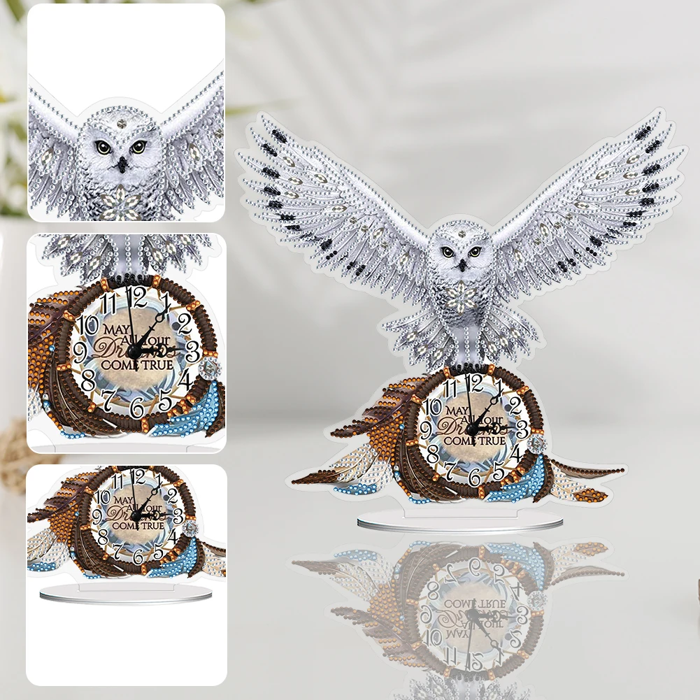 Acrylic Special Shaped Animal Diamond Glitter Art Clock Kit Food Diamond Painting Clock Handicraft Flower Living Room Decoration