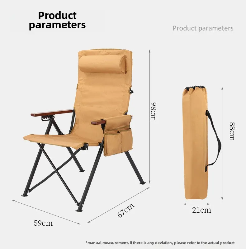 Adjustable 5-Position Folding Chair With Pillow & Armrests - Perfect For Outdoor Camping, Fishing, And Patio Relaxation