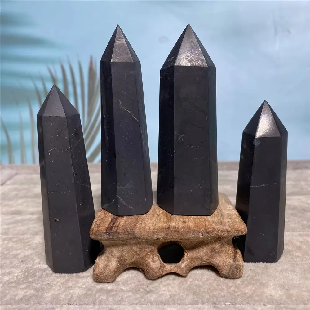 Schungite Tower Natural Stone And Crystals Wand Point Healing Bulk Wicca Spiritual Gravel Ornaments Home Decoration Room