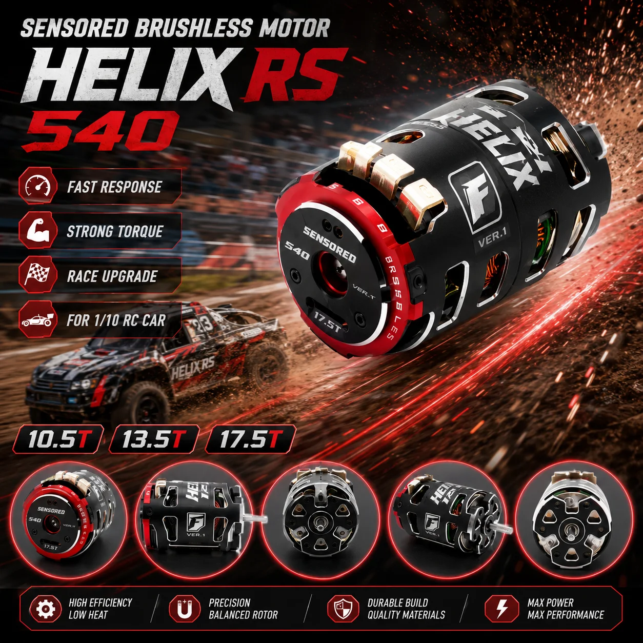 RACING MOTOR 540 HELIX RS 10.5T 13.5T 17.5T Sensored Brushless Motor for 1/10 Scale RC Off-road Drift Racing Car Upgrade Parts