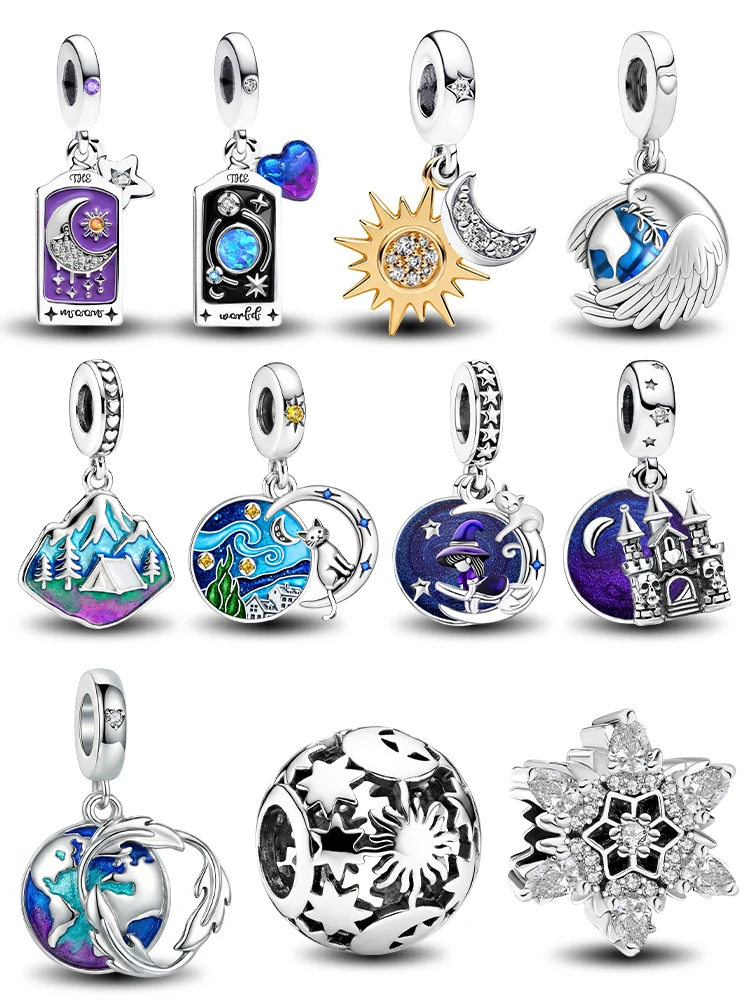 925 Silver Plated Snowflake Peace Sun Moon World Series Charms Beads Fit Original Bracelet Bangle High Quality DIY Jewelry