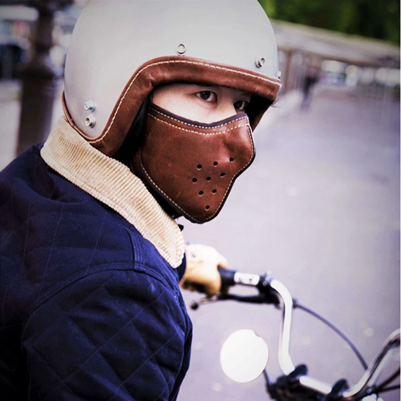 High quality PU open face motorcycle windproof and warm mask, classic retro heavy motorcycle mask